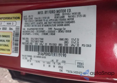 2014 Ford Fusion Se из США, поврежденный, VIN 3FA6P0HD7ER119190